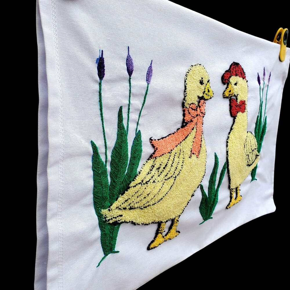 Punch Needle Embroidered Pillowcase Duck Mr and Mrs 26 x 15 Inch Boho Decor - Picture 4 of 12